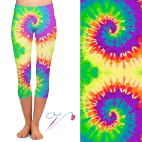 Rainbow Tie Dye Capri Soft Leggings