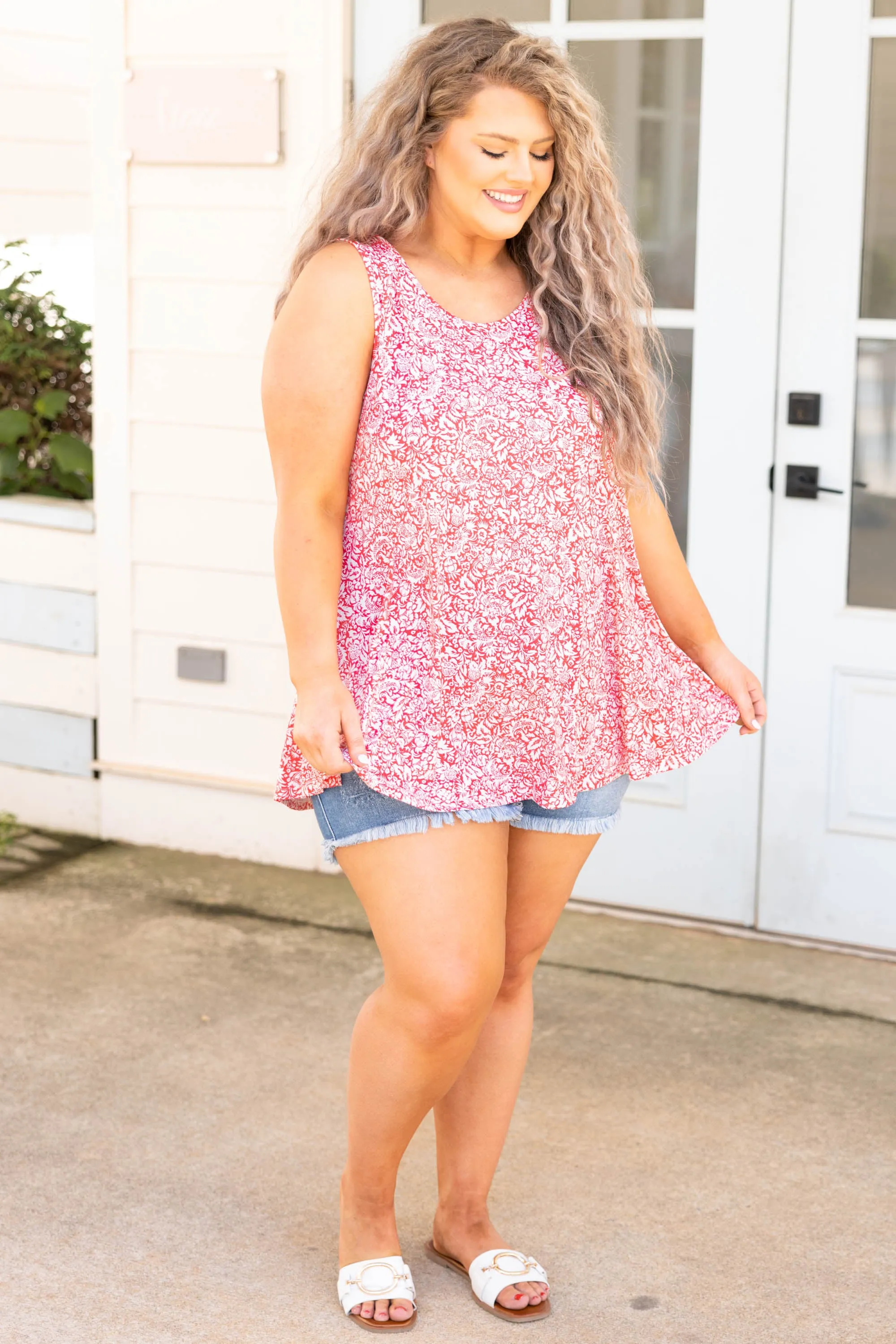 Red Floral Blouse