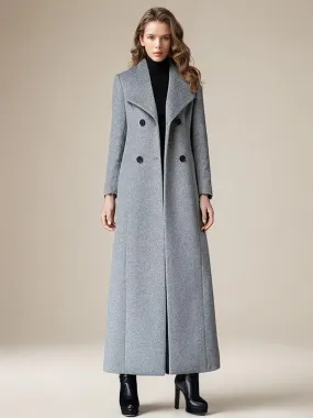 Retro Grey Wool Coat Women's Wrap Jacket with Turndown Collar