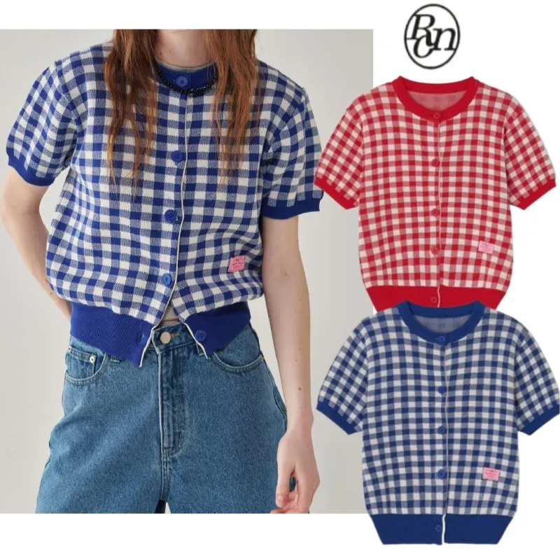 RONRON Gingham Casual Style Street Style Cotton Short Sleeves - Google SEO friendly: Cotton Short Sleeves Gingham Casual Style S