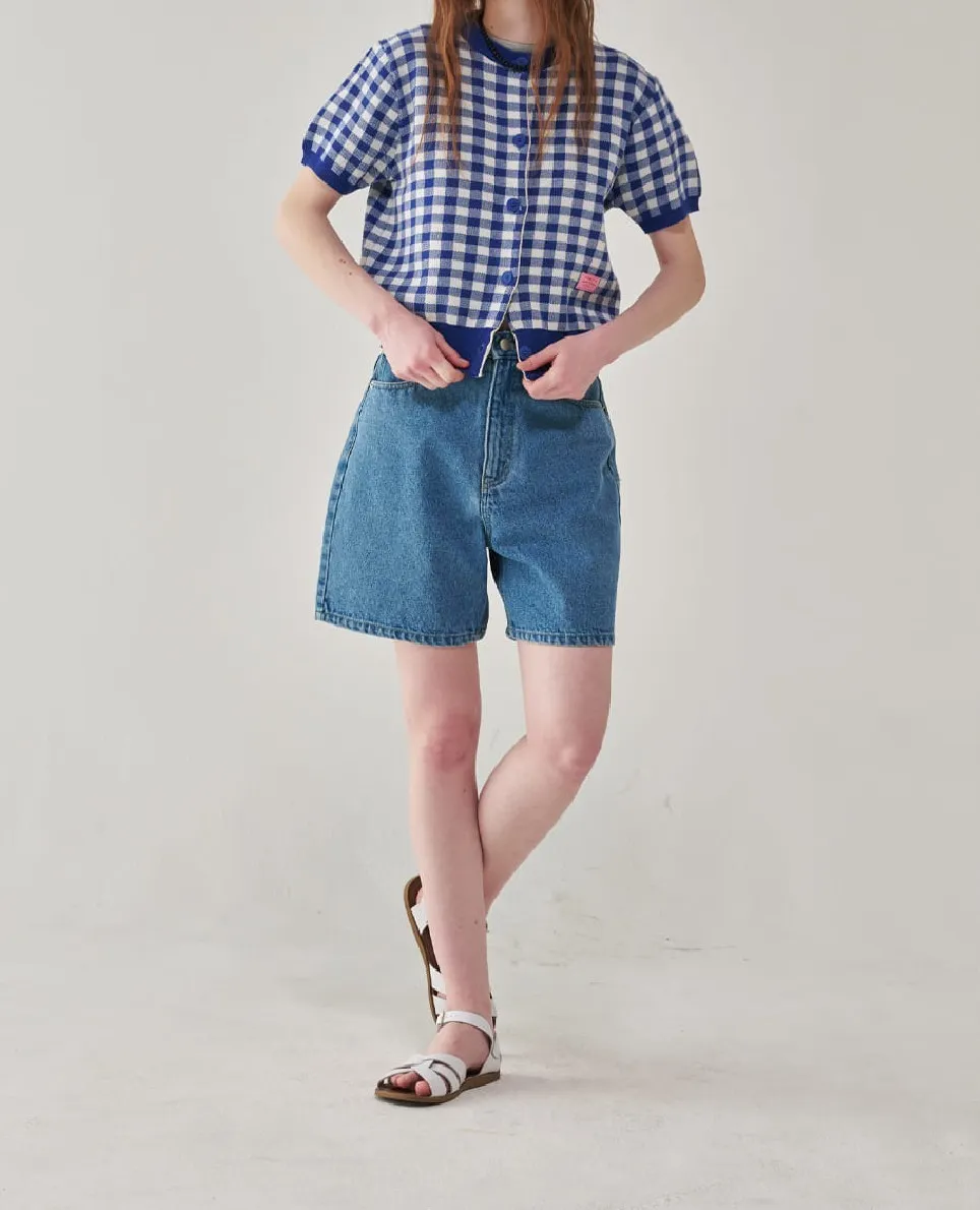 RONRON Gingham Casual Style Street Style Cotton Short Sleeves - Google SEO friendly: Cotton Short Sleeves Gingham Casual Style S