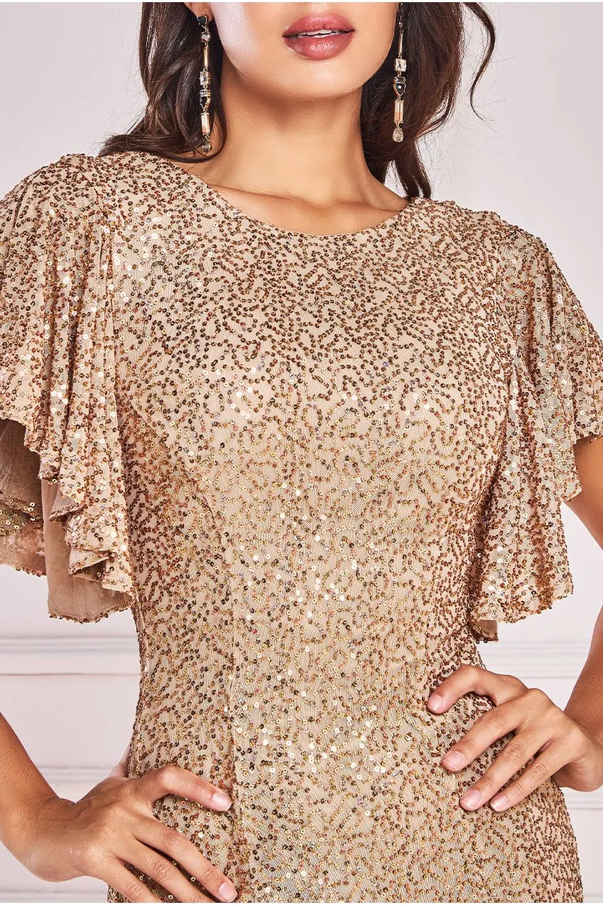 Sequin Flutter Sleeve Maxi Dress by Goddiva