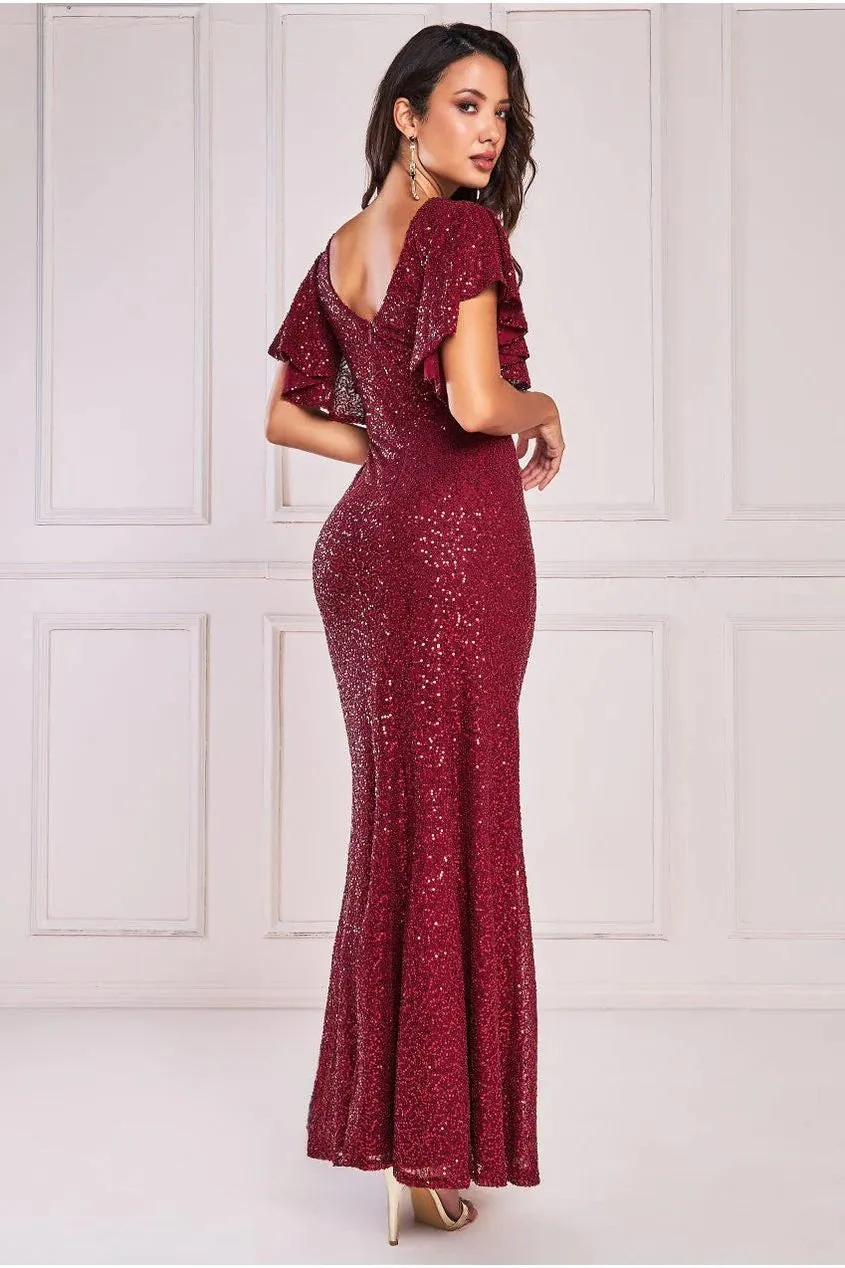 Sequin Flutter Sleeve Maxi Dress by Goddiva