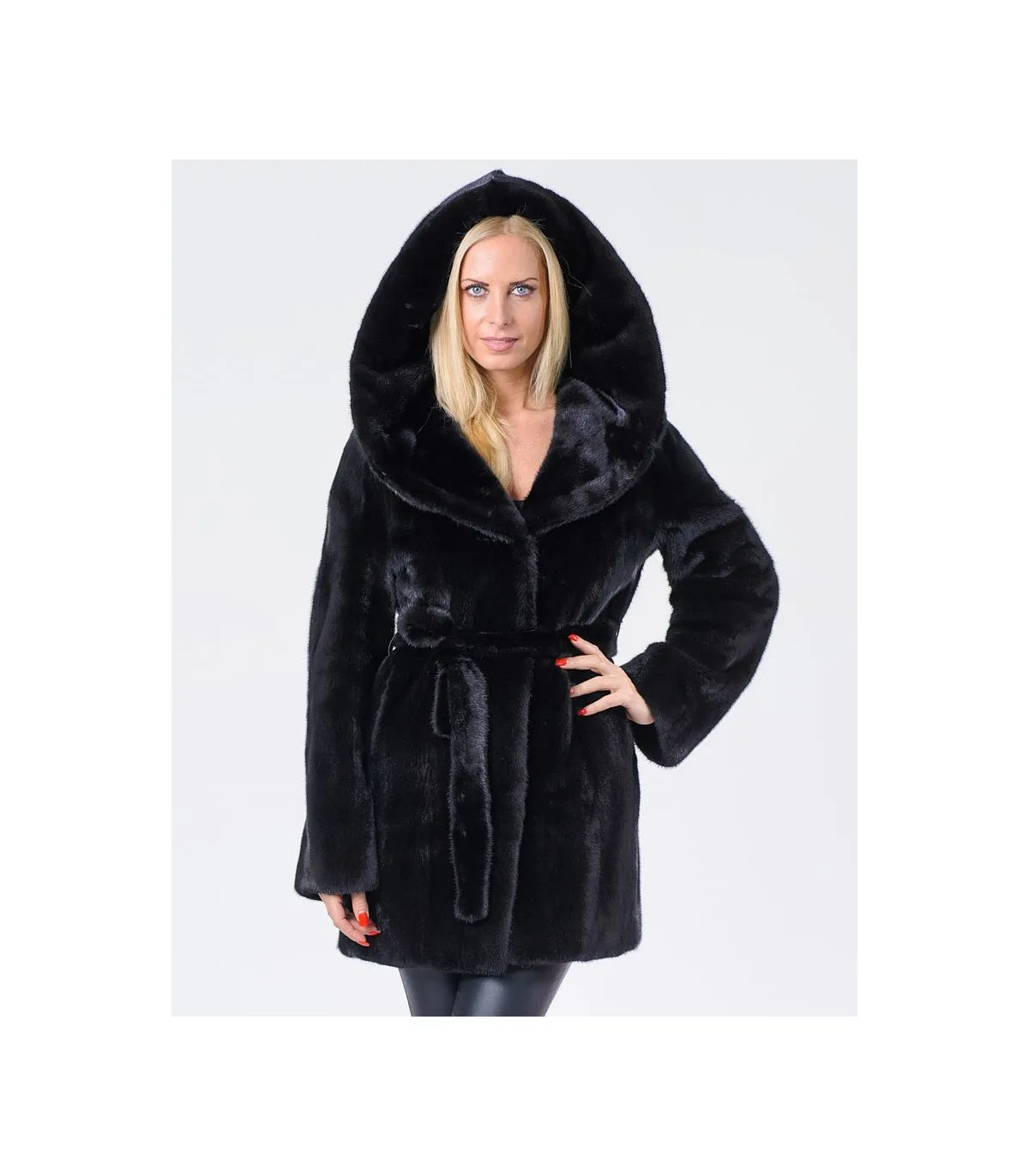 Shop Black Hooded Mink Coat at FurSource.com