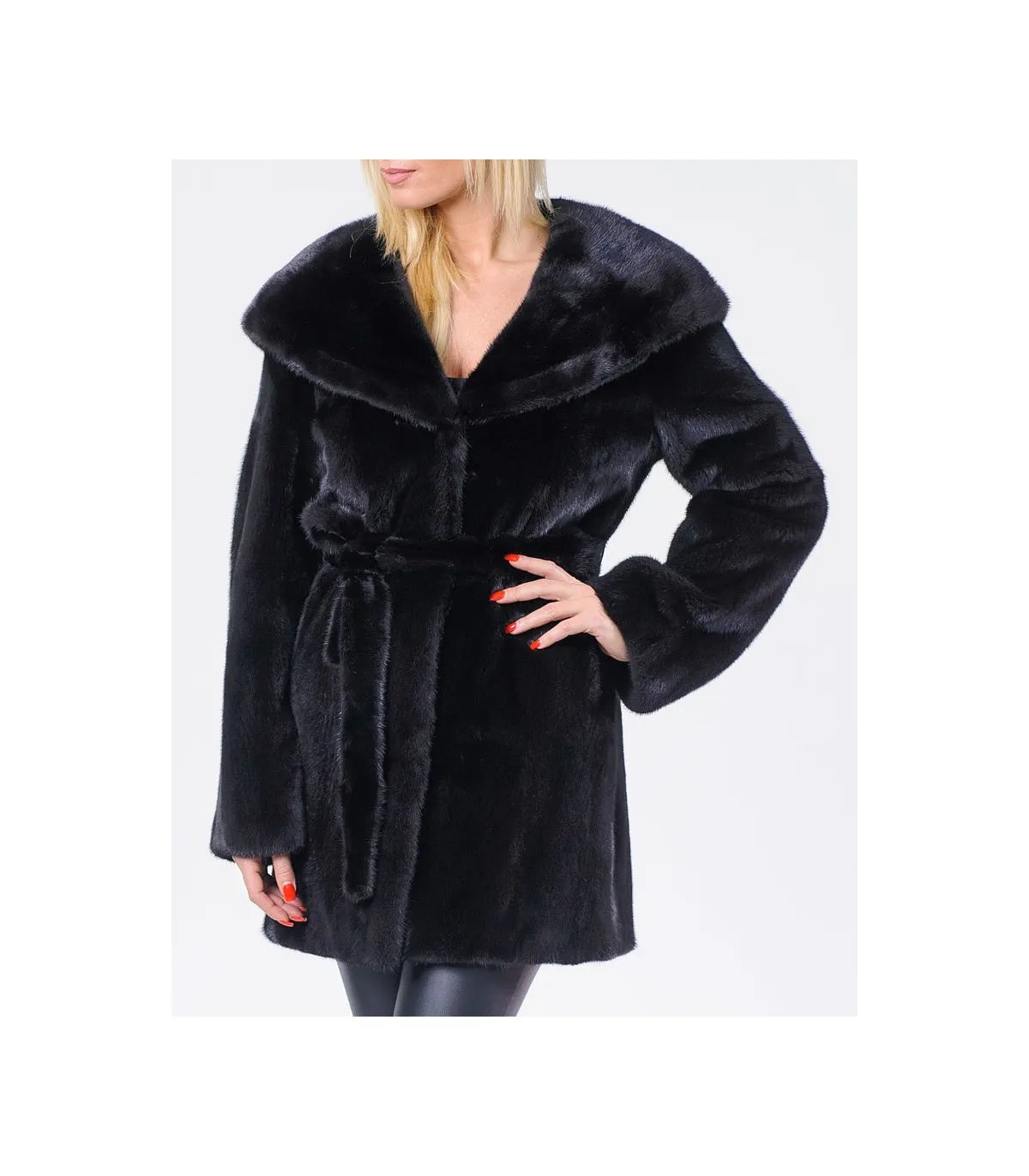 Shop Black Hooded Mink Coat at FurSource.com