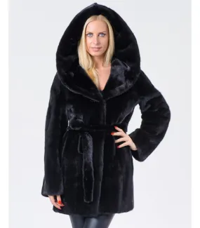 Shop Black Hooded Mink Coat at FurSource.com