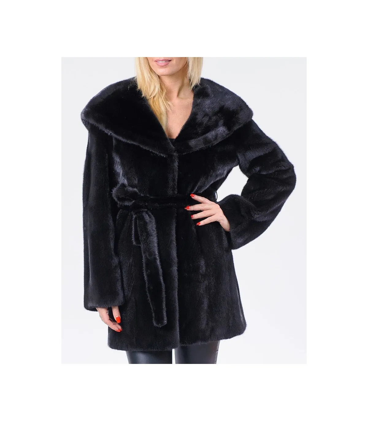 Shop Black Hooded Mink Coat at FurSource.com