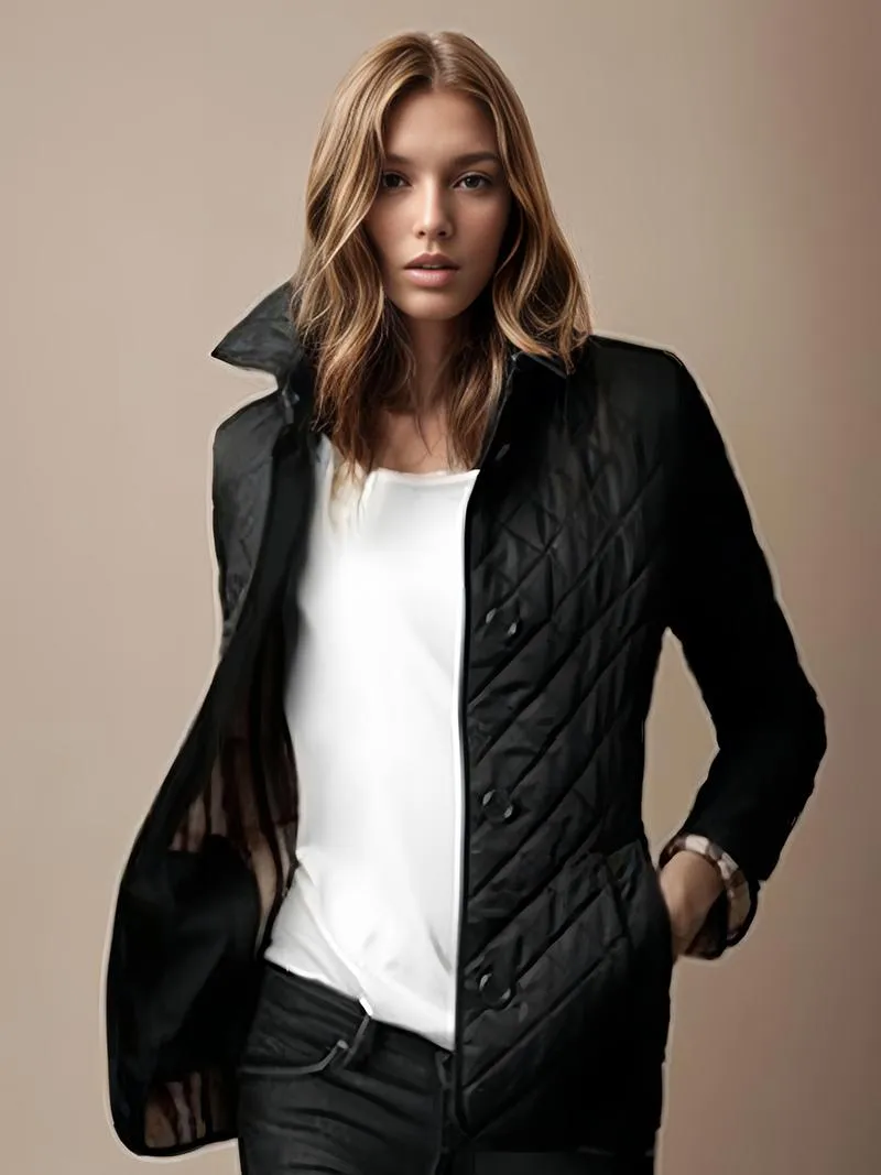 Spring Padded Coat with Quilted Turndown Collar - Cozy Outerwear Form fitting