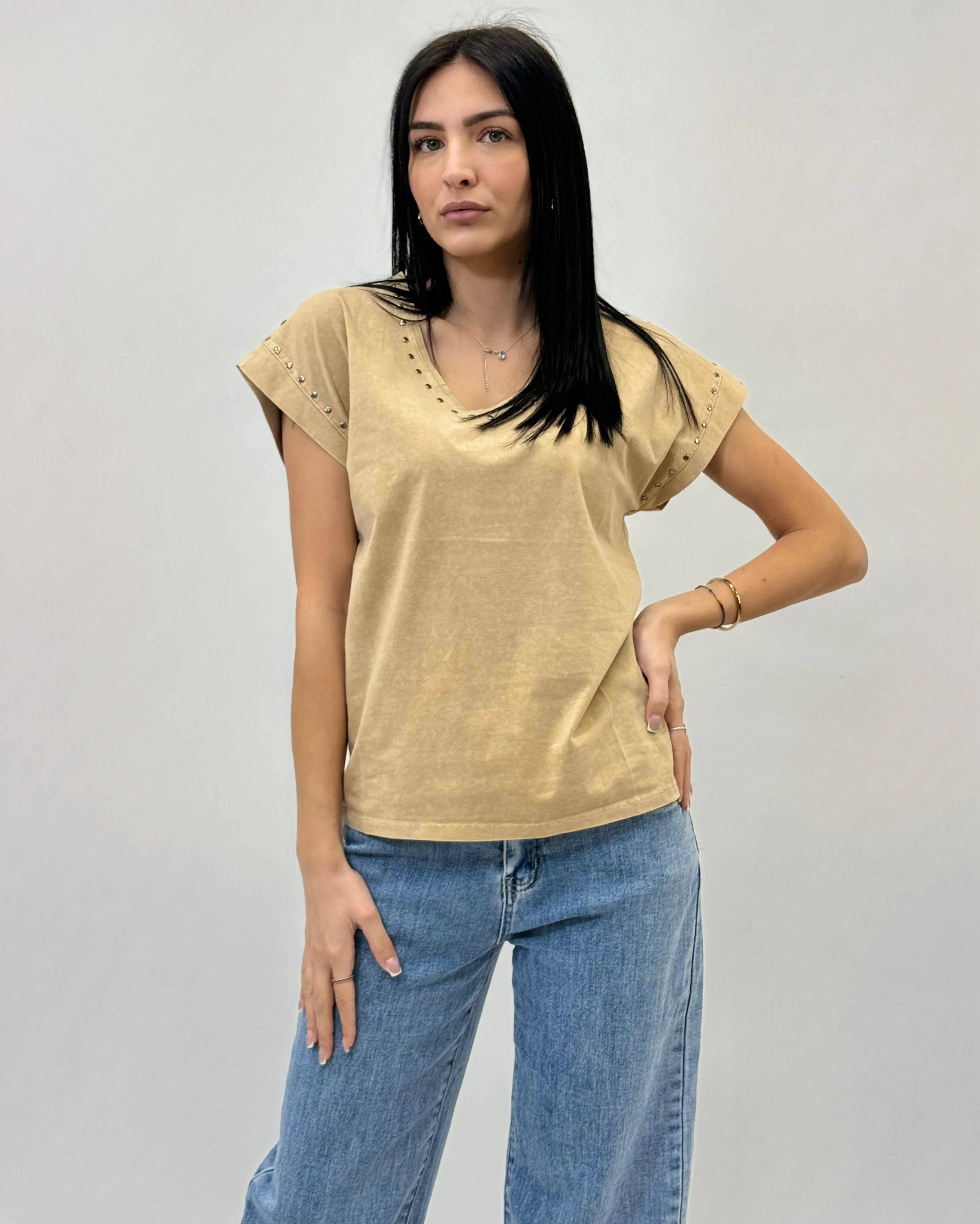 Studded V-Neck T-shirt