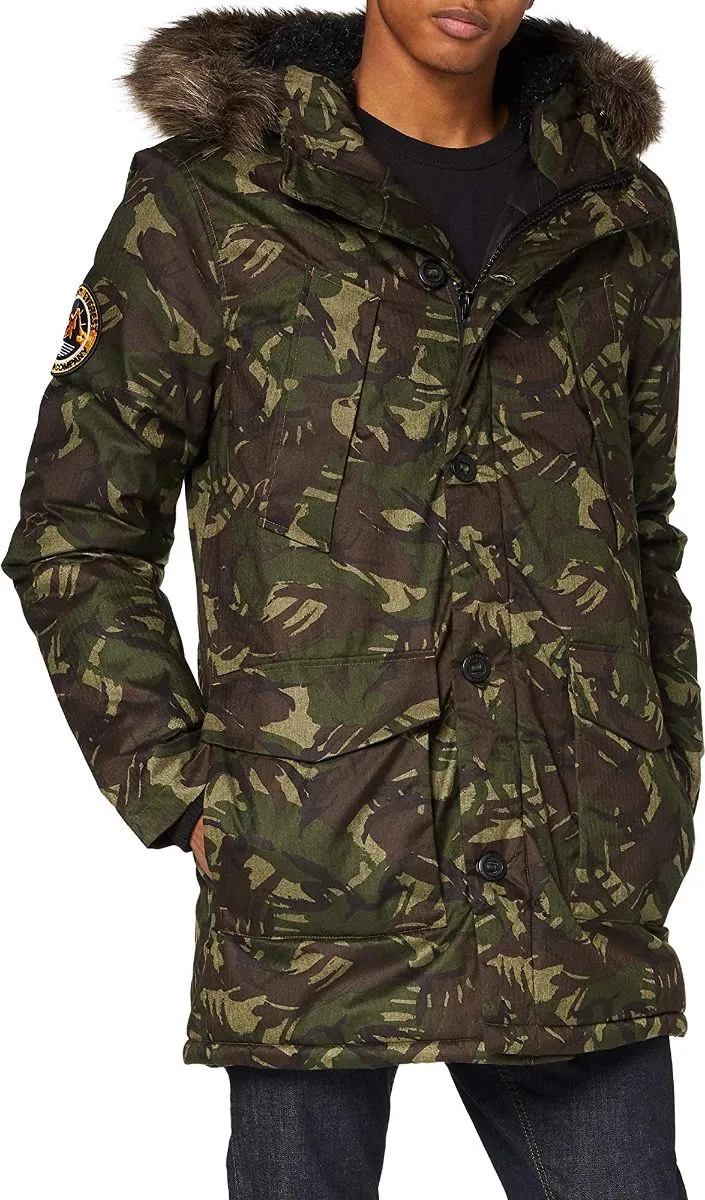 Green Marl Camo Superdry Hooded Everest Puffer Jacket