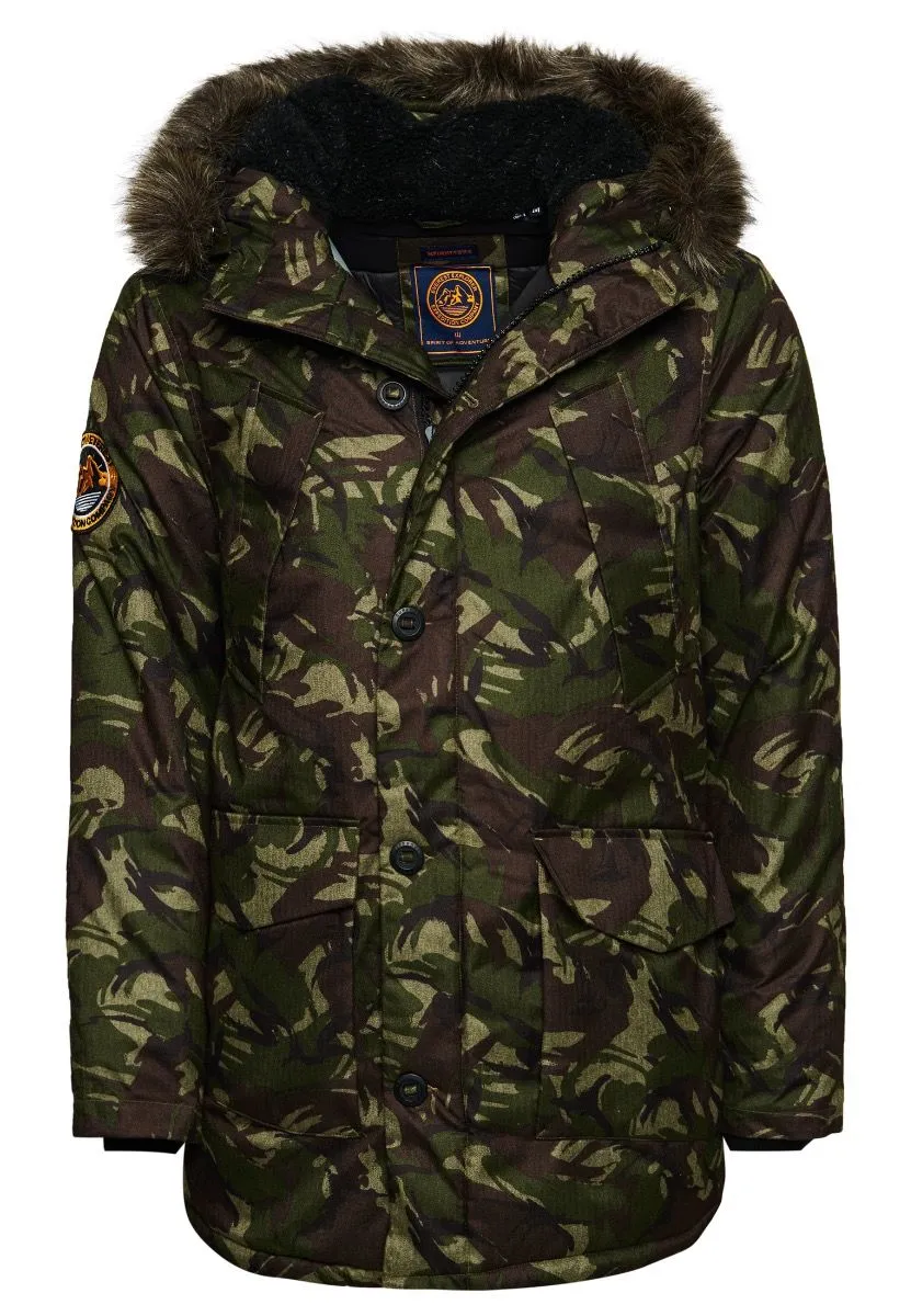 Green Marl Camo Superdry Hooded Everest Puffer Jacket