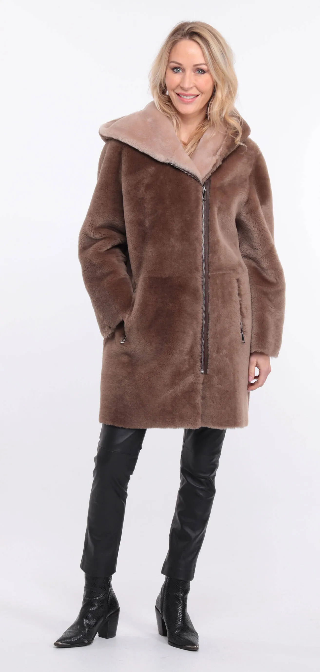 Taupe Sheepskin Coat for Women - Valere