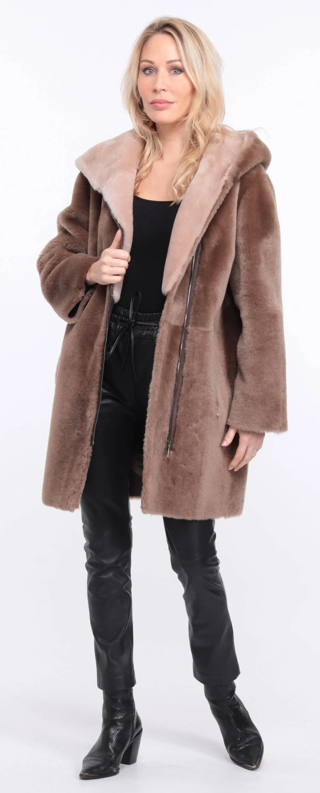 Taupe Sheepskin Coat for Women - Valere