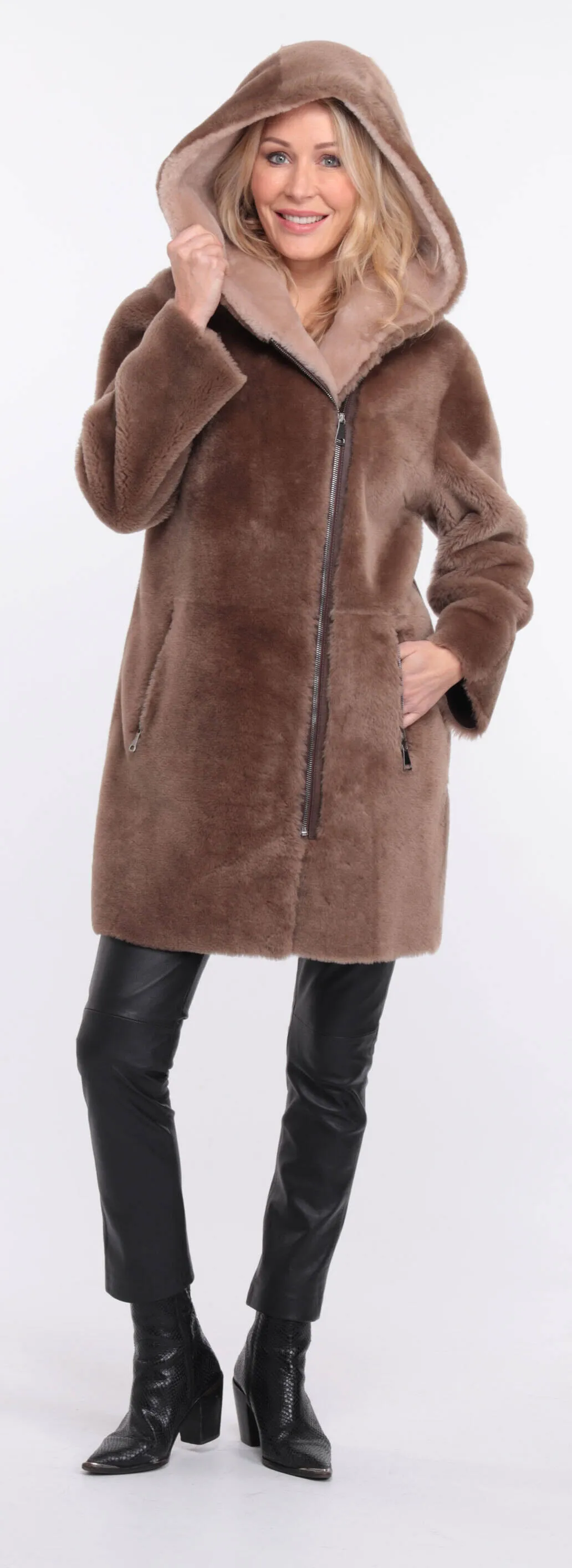 Taupe Sheepskin Coat for Women - Valere