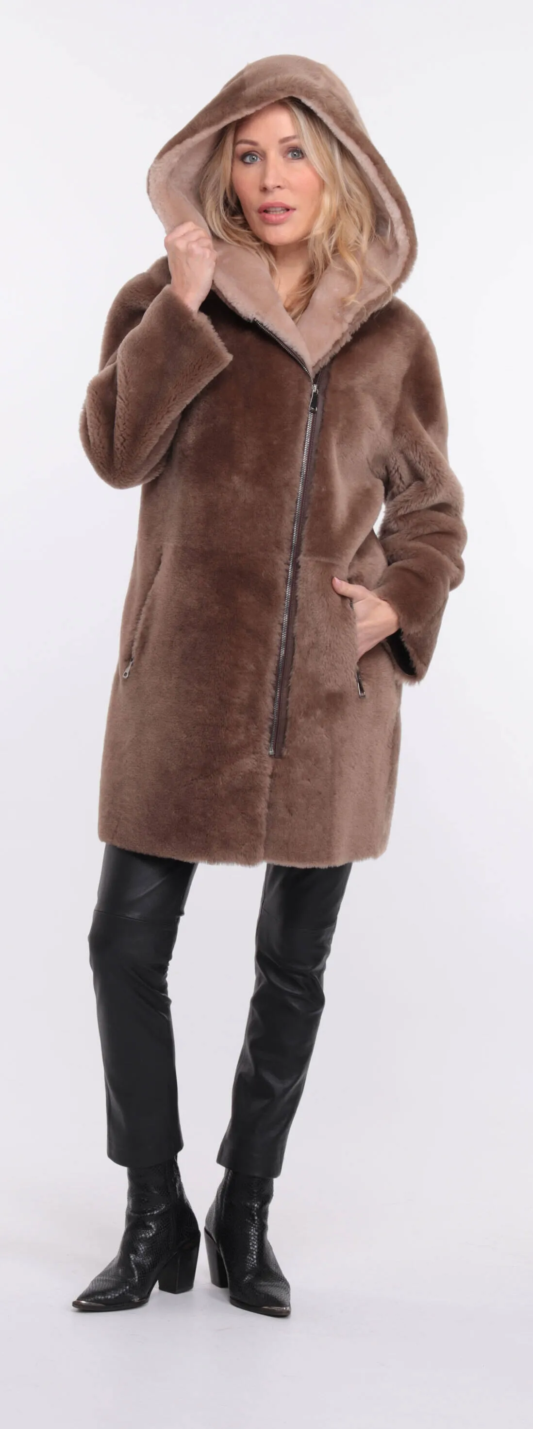 Taupe Sheepskin Coat for Women - Valere