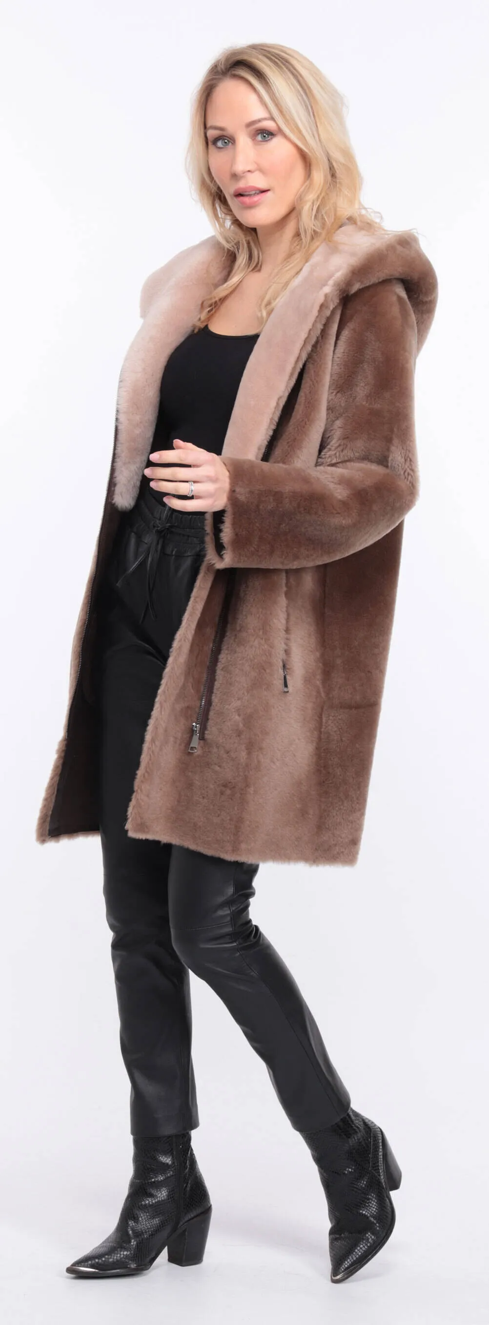 Taupe Sheepskin Coat for Women - Valere