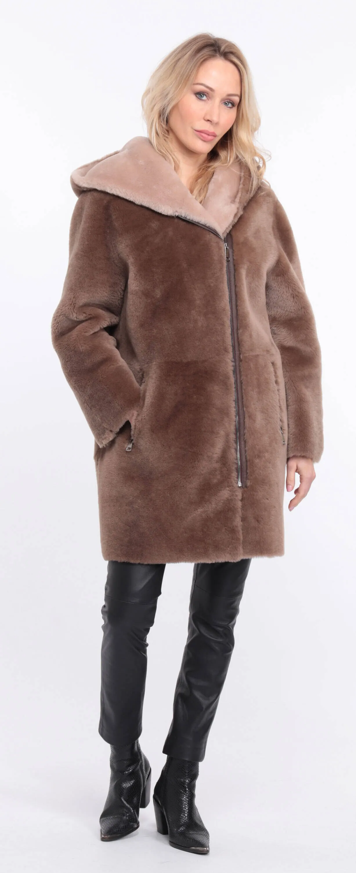 Taupe Sheepskin Coat for Women - Valere