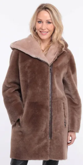 Taupe Sheepskin Coat for Women - Valere