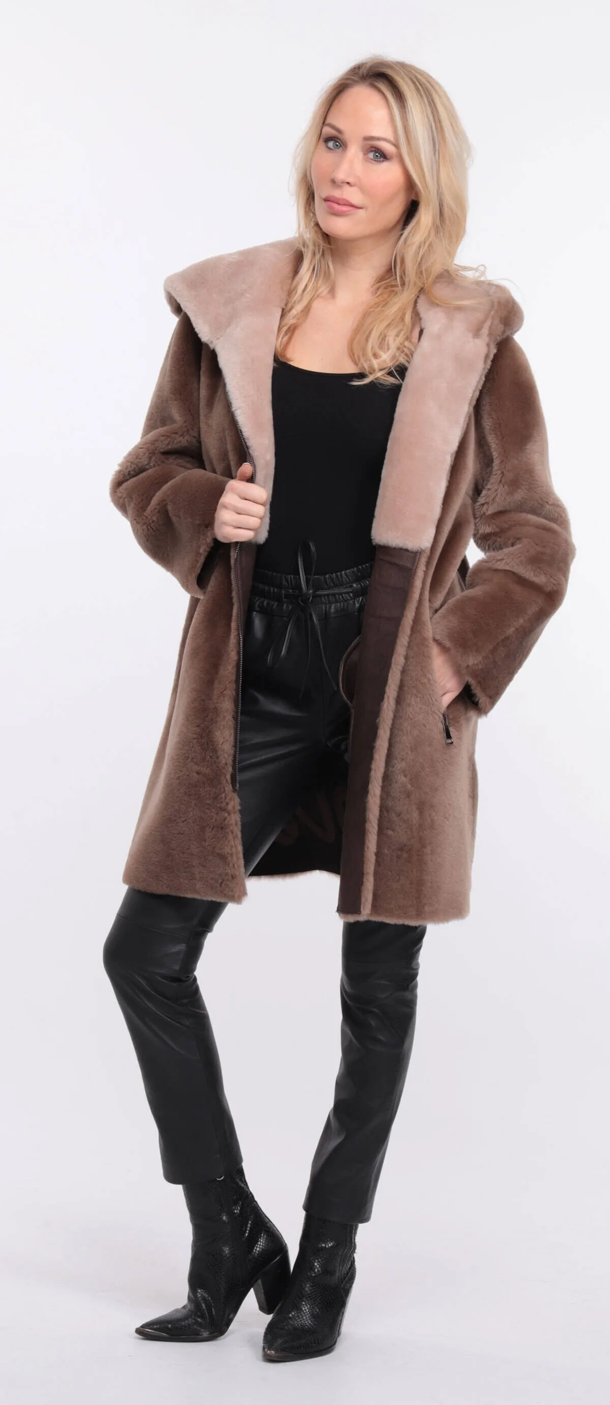 Taupe Sheepskin Coat for Women - Valere