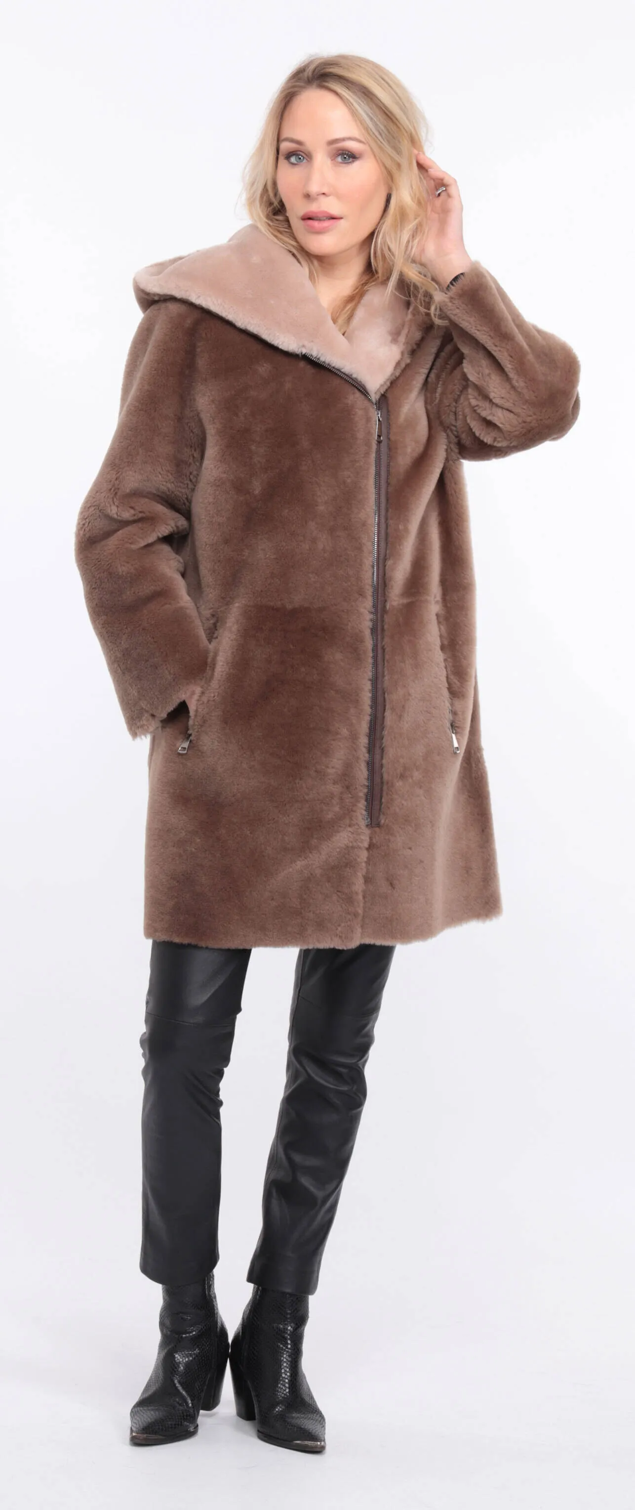 Taupe Sheepskin Coat for Women - Valere