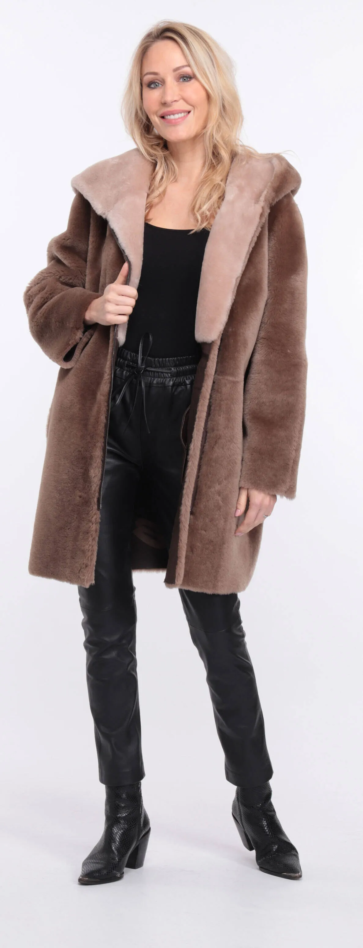 Taupe Sheepskin Coat for Women - Valere