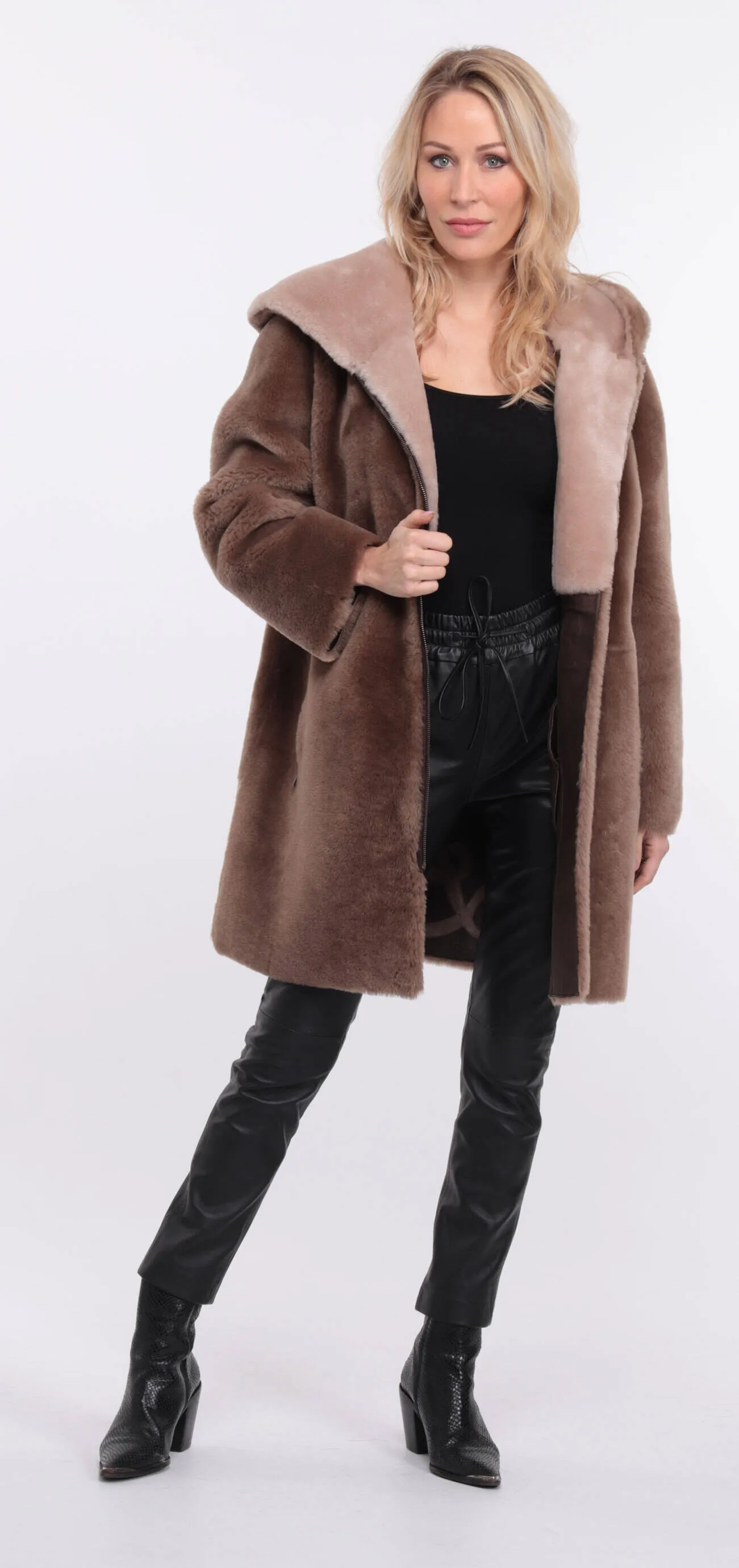 Taupe Sheepskin Coat for Women - Valere