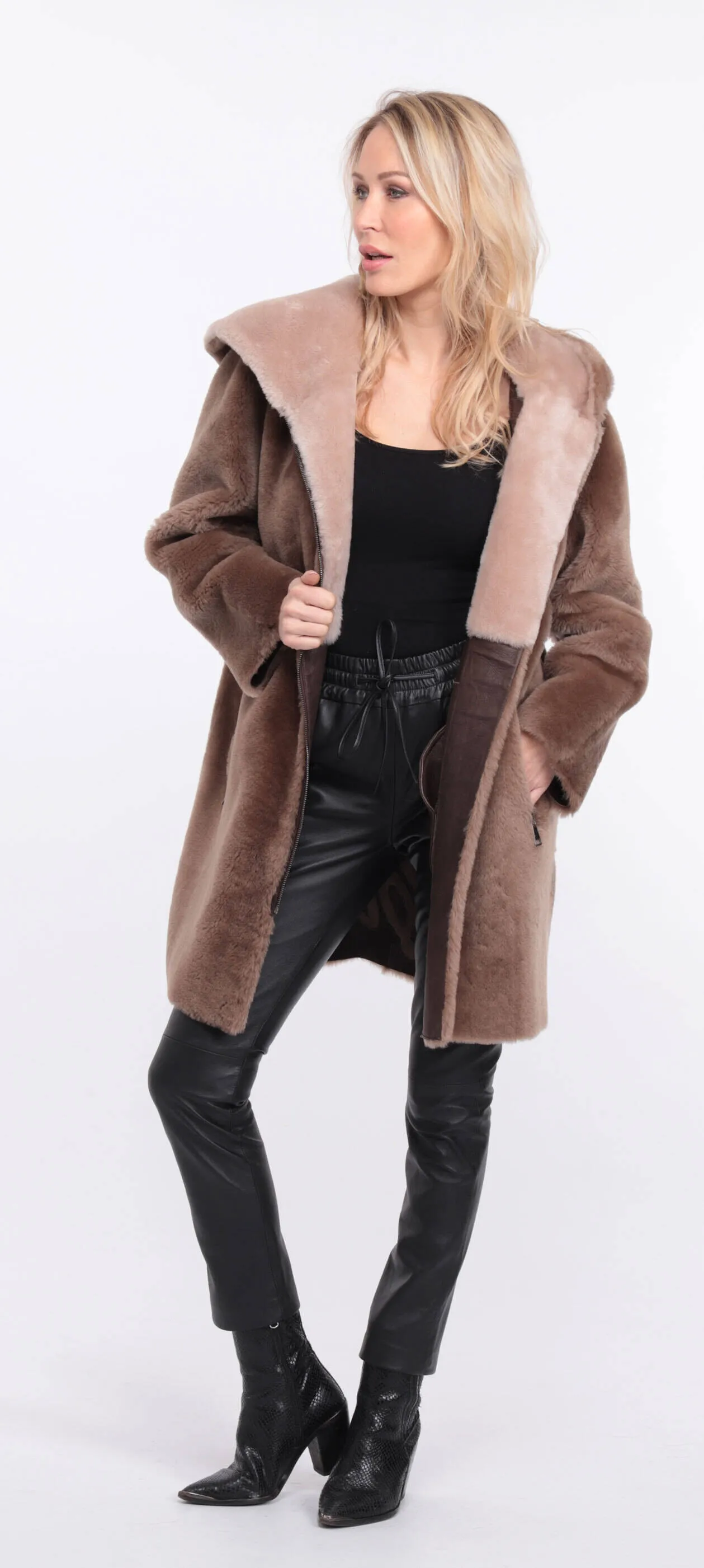 Taupe Sheepskin Coat for Women - Valere