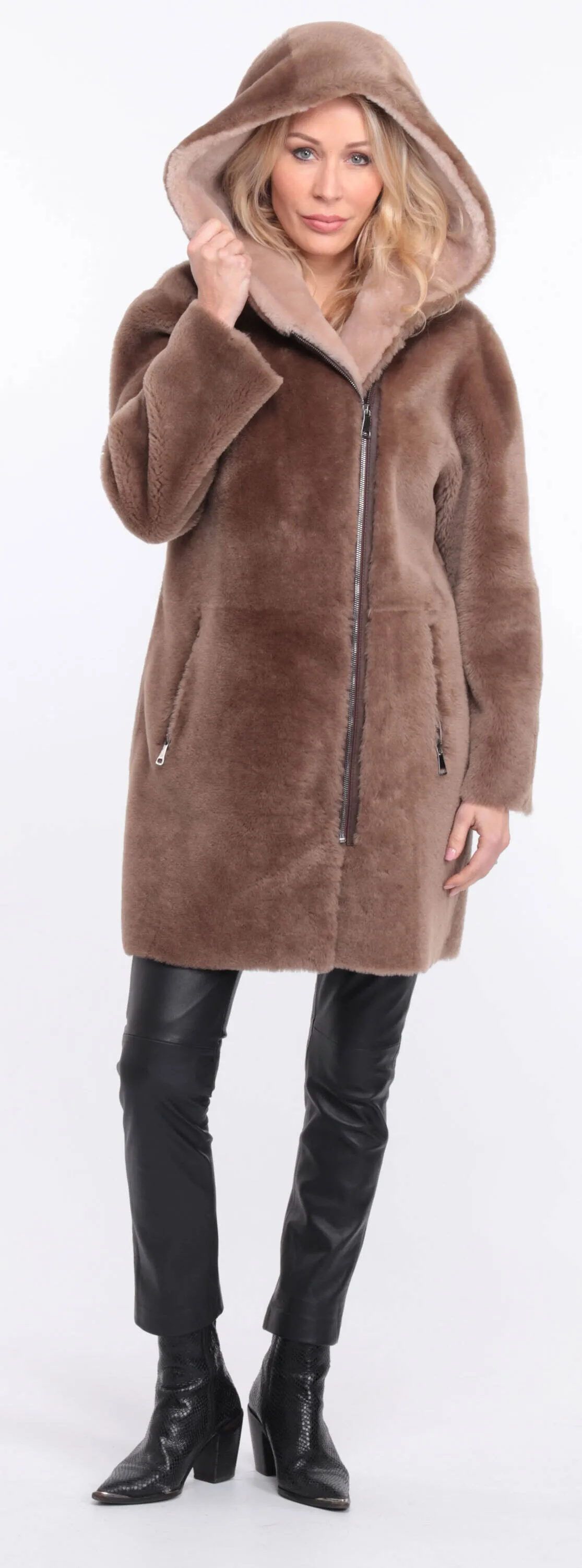 Taupe Sheepskin Coat for Women - Valere