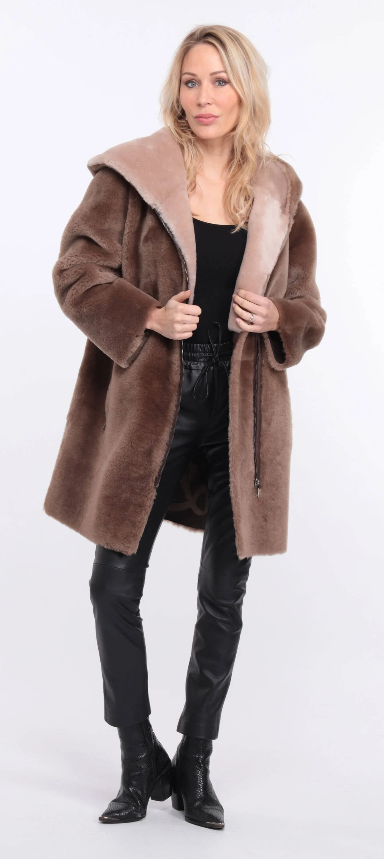 Taupe Sheepskin Coat for Women - Valere