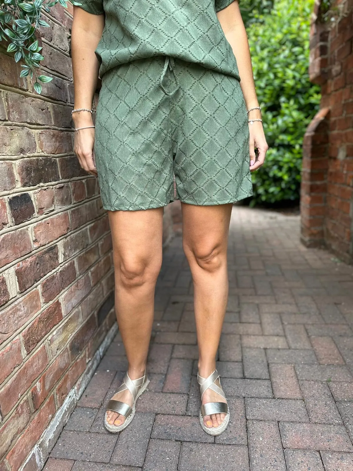 Thalia Khaki Diamond Print Shorts