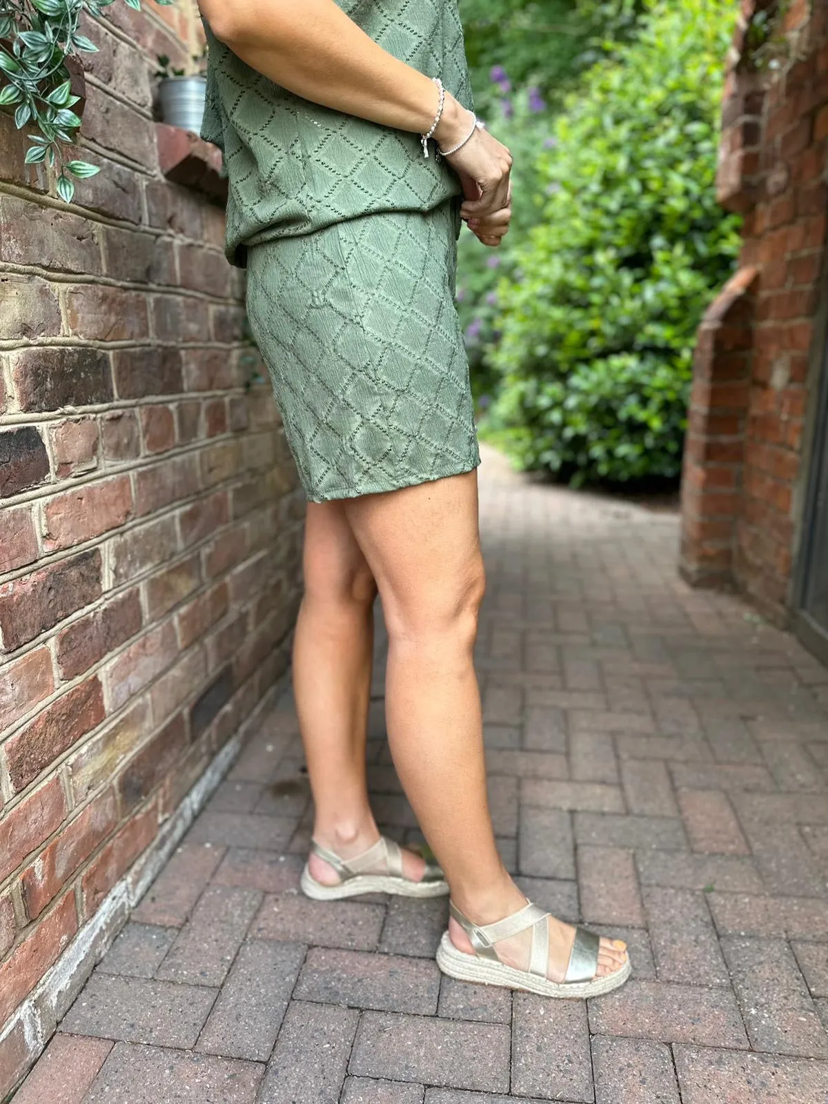 Thalia Khaki Diamond Print Shorts