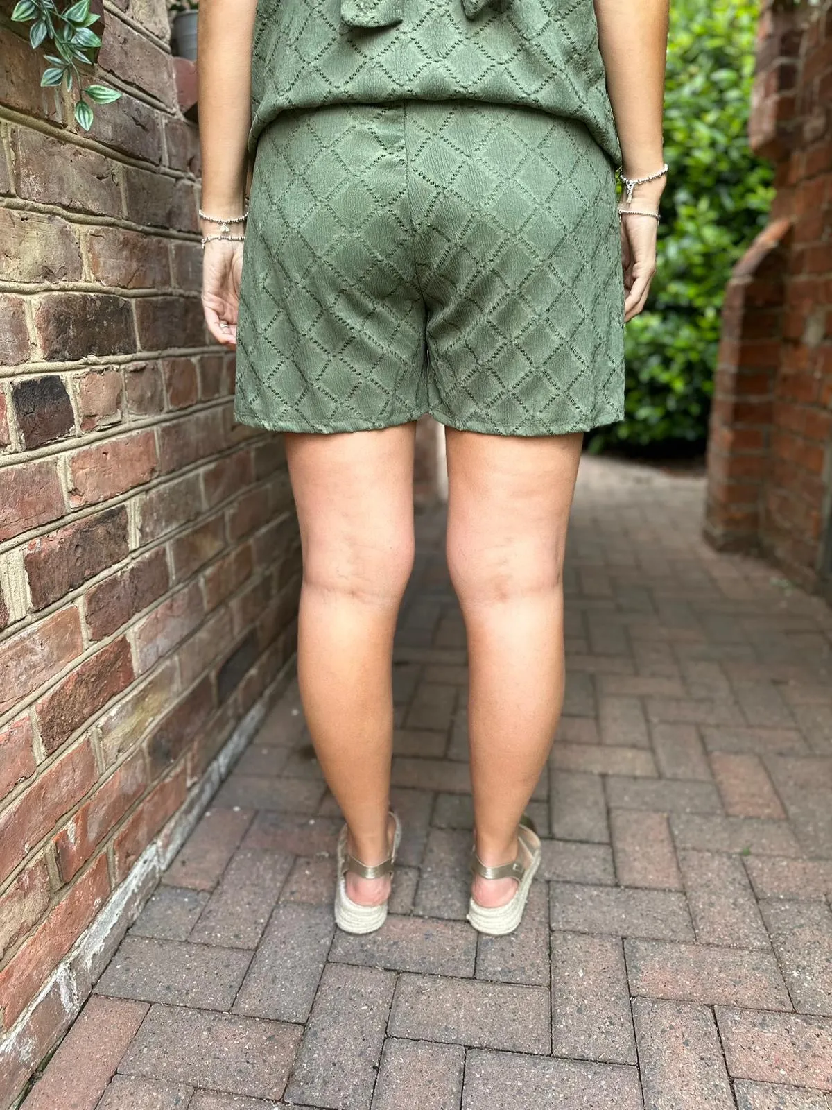 Thalia Khaki Diamond Print Shorts