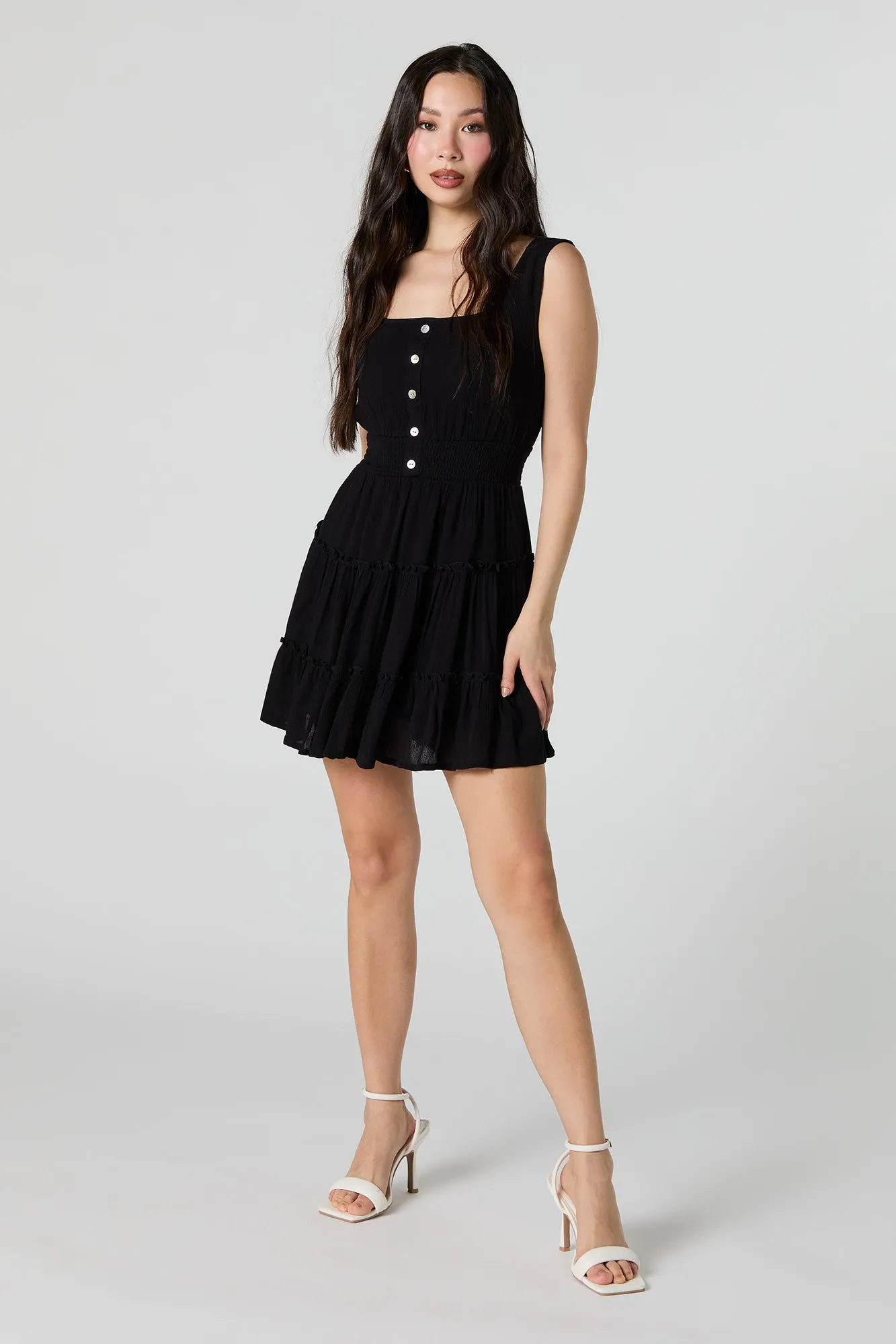 Tiered Mini Dress with Buttons