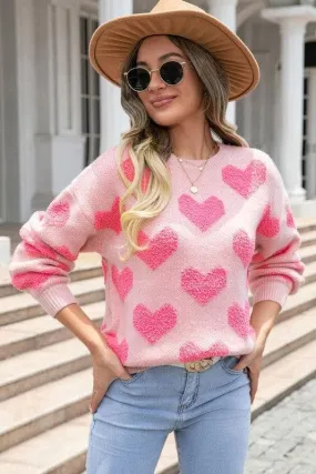 Valentine's Day Pink Knit Sweater with Fuzzy Heart