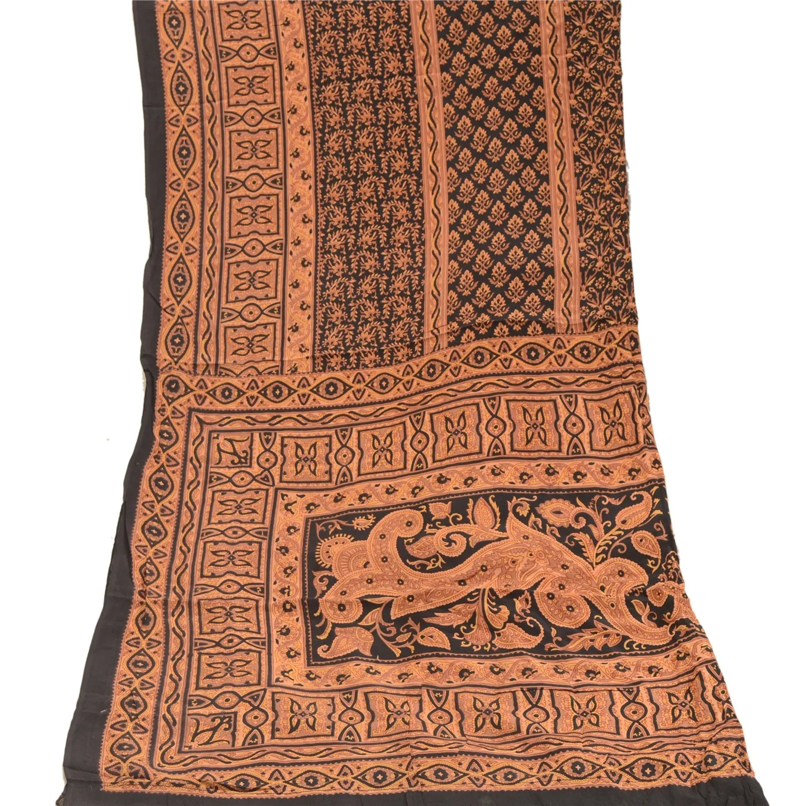 Vintage Black Crepe Silk Dupatta Scarf Wrap Stole Printed Long Classic Indian Women's Ethnic Fashion.