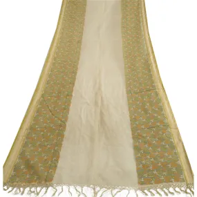 Vintage Pure Silk Long Dupatta Stole Ivory Grey Scarf