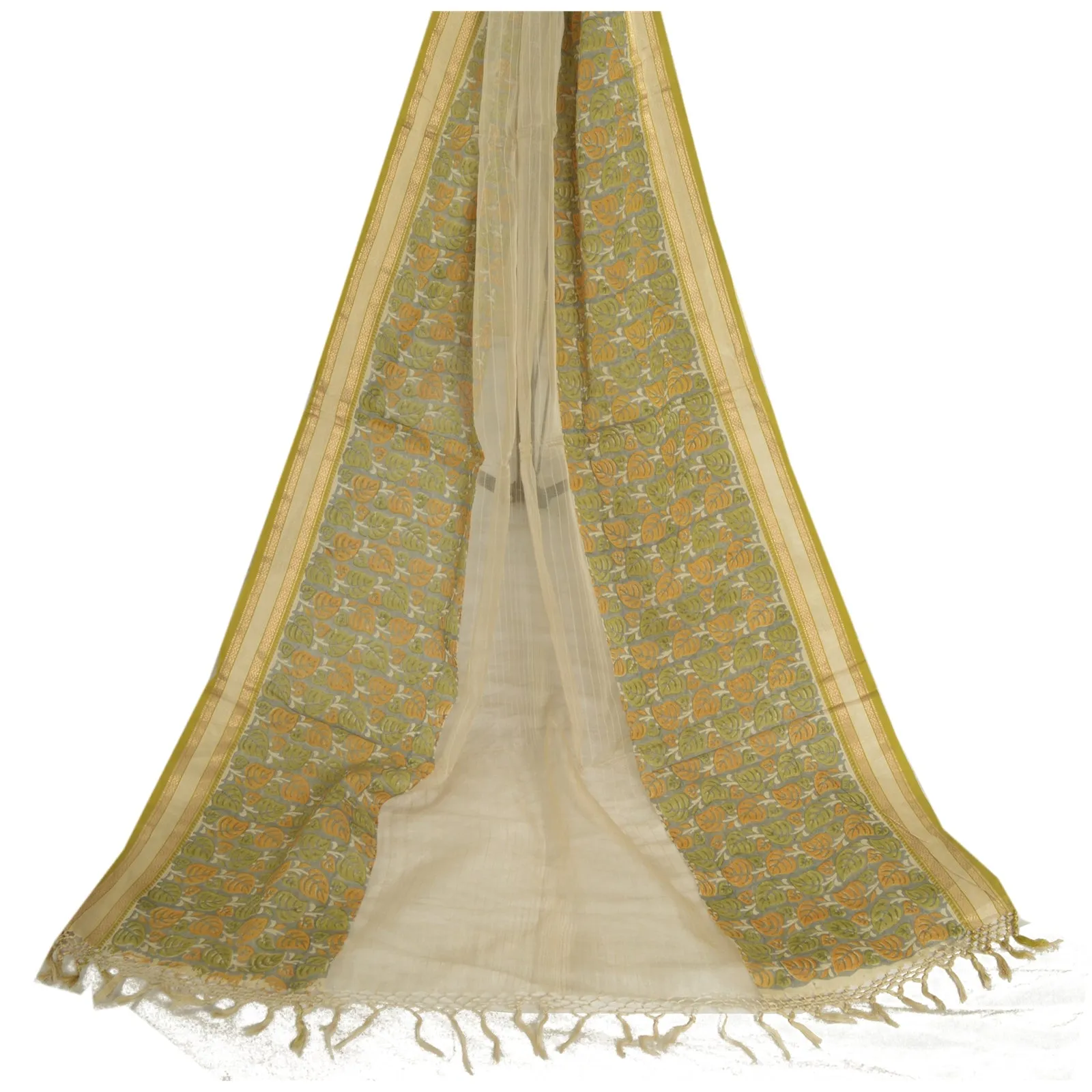 Vintage Pure Silk Long Dupatta Stole Ivory Grey Scarf