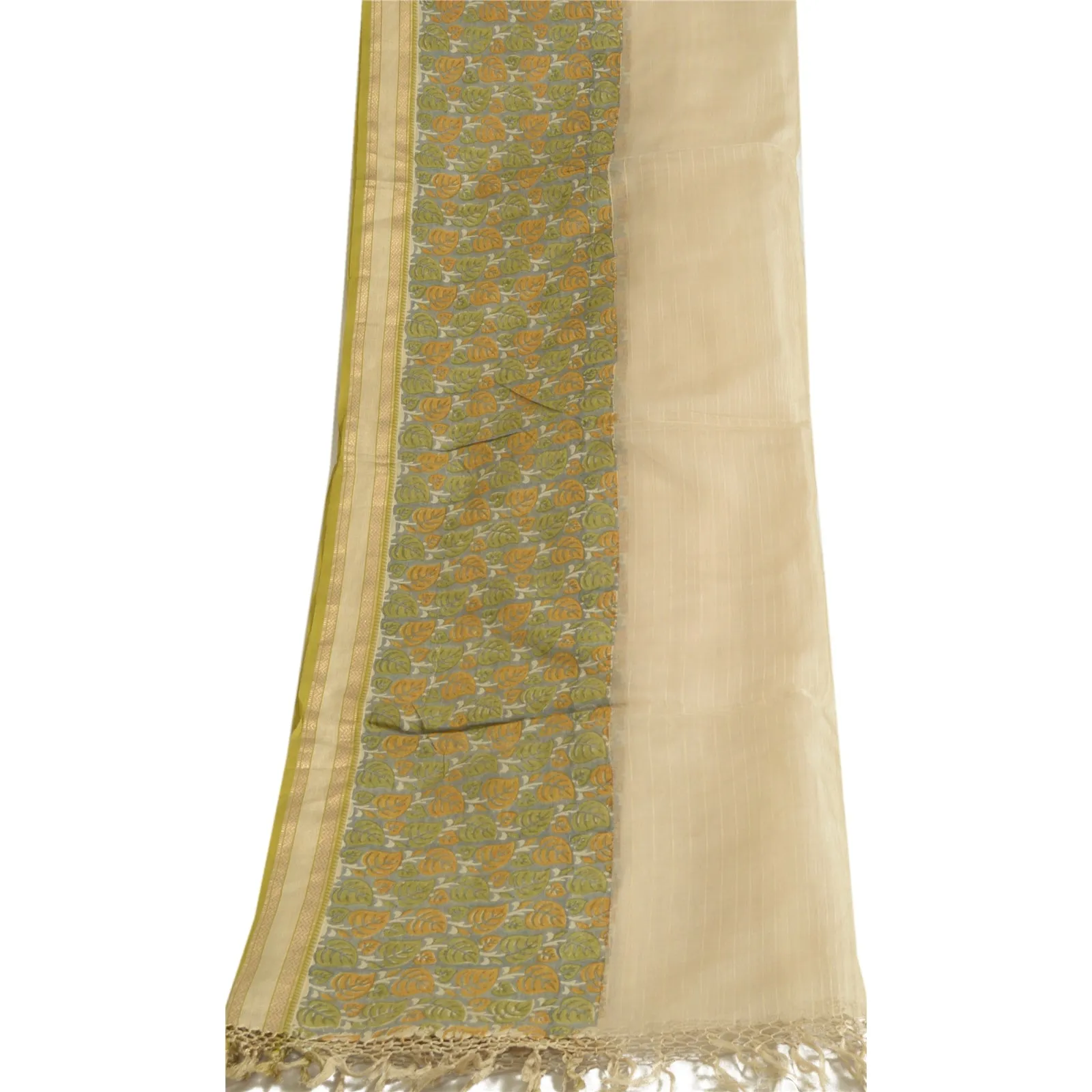 Vintage Pure Silk Long Dupatta Stole Ivory Grey Scarf