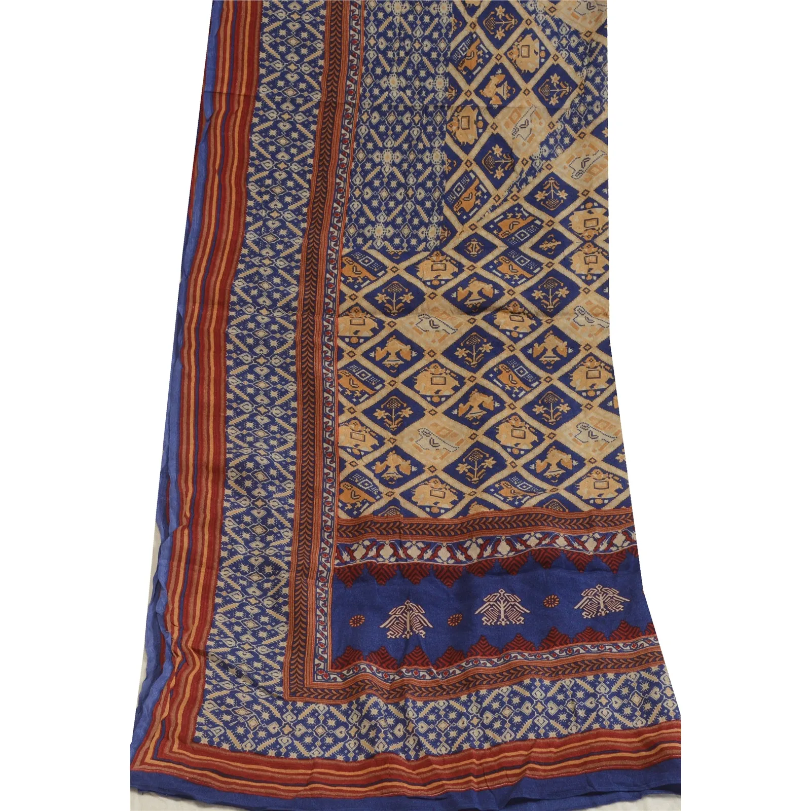 Vintage Silk Blue Dupatta Stole Wrap Hijab Scarves