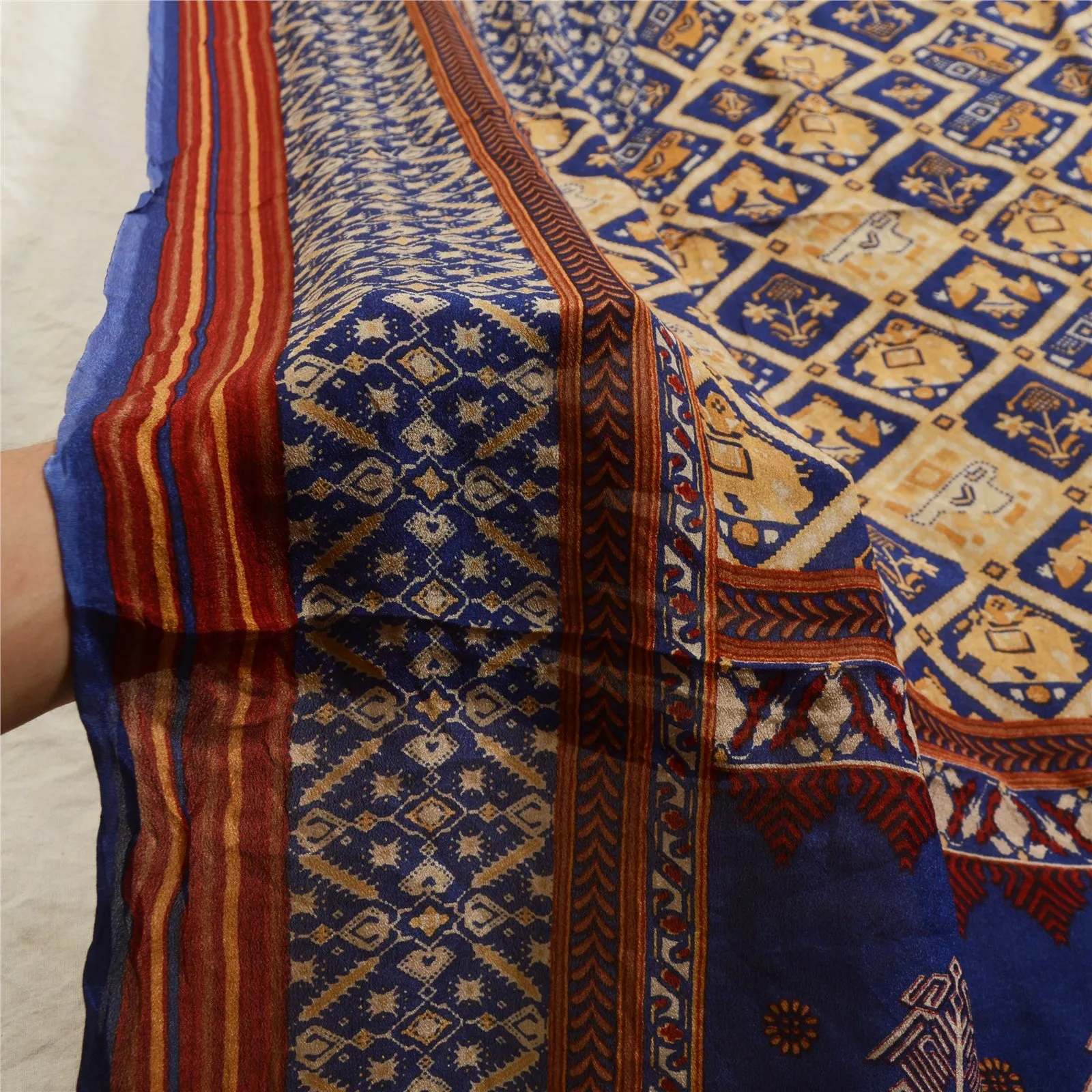 Vintage Silk Blue Dupatta Stole Wrap Hijab Scarves