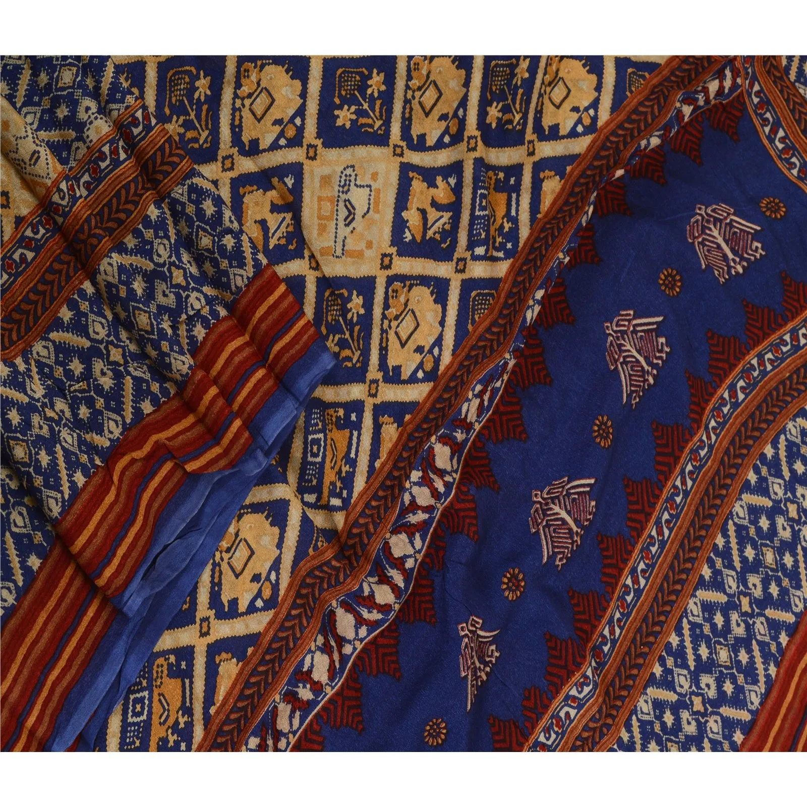 Vintage Silk Blue Dupatta Stole Wrap Hijab Scarves