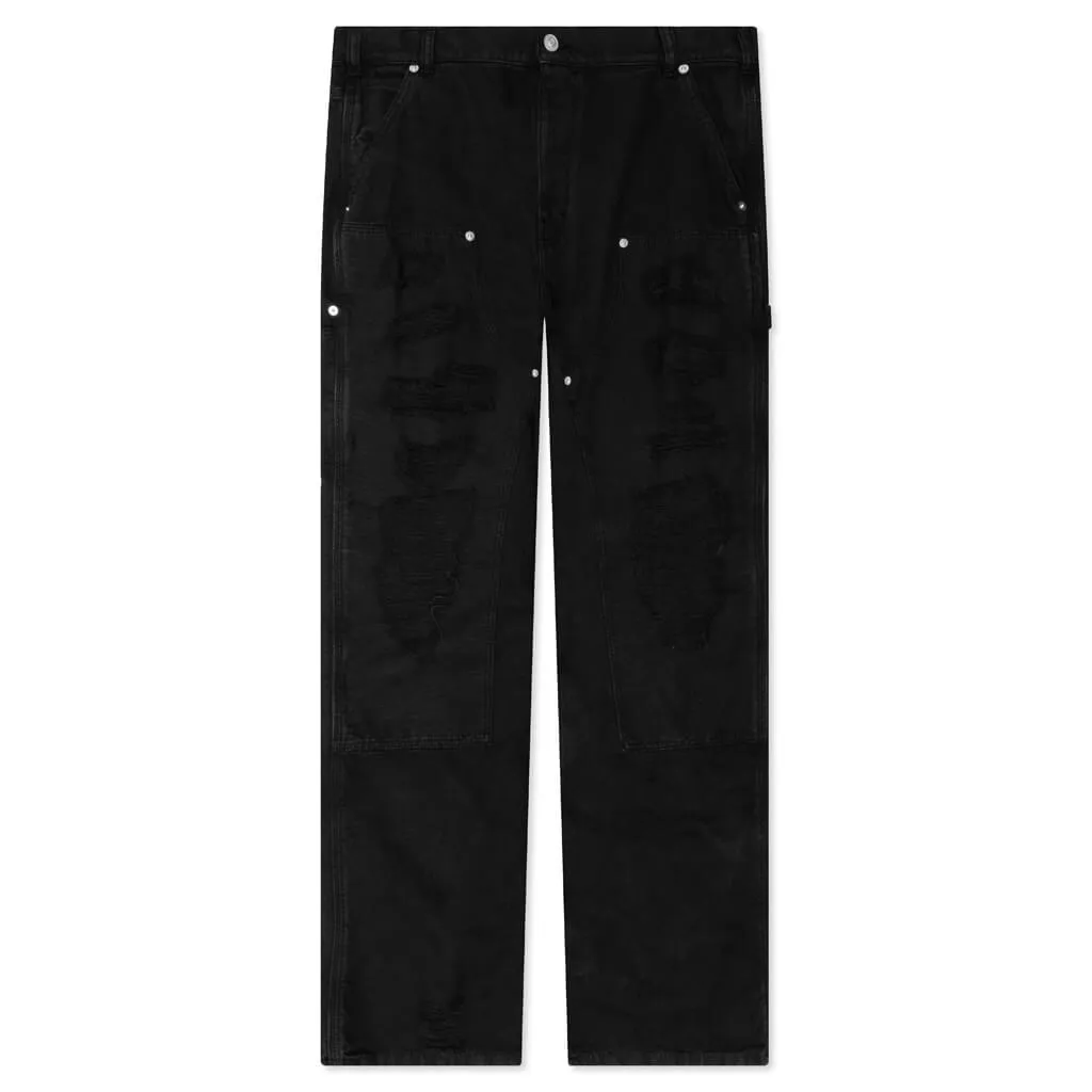 Washed Black Distressed Carpenter Pants