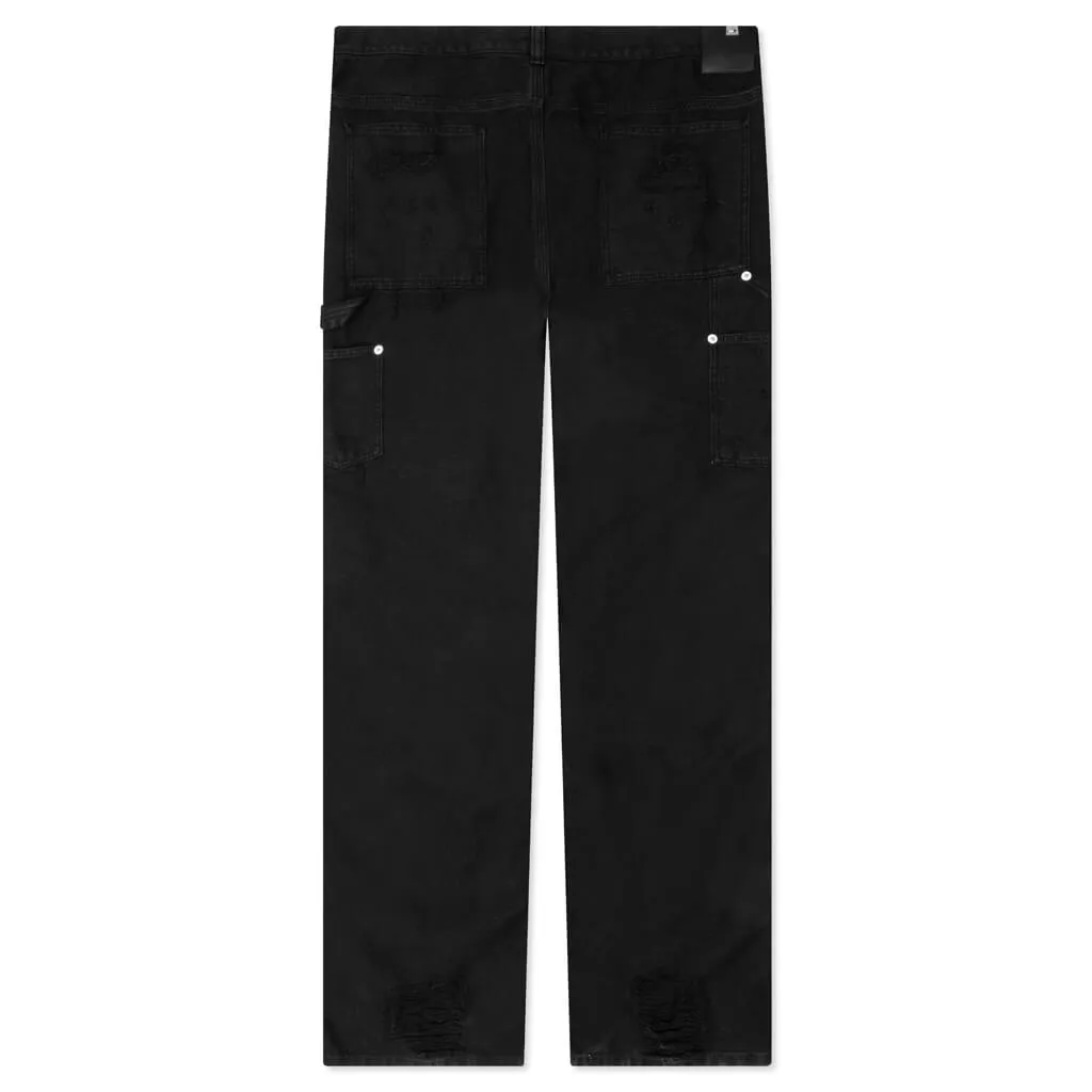 Washed Black Distressed Carpenter Pants