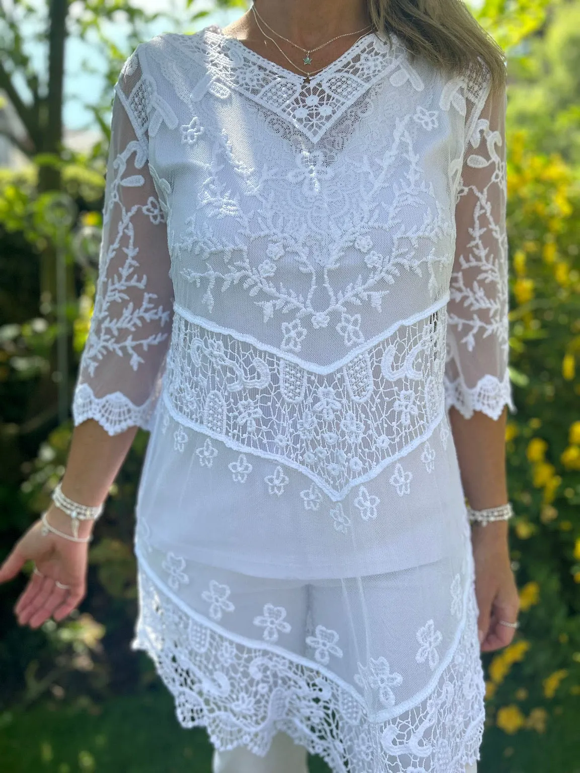 White Crochet Mesh Cover Up - Elegant Diana