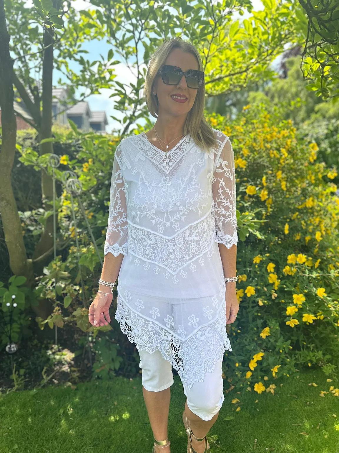 White Crochet Mesh Cover Up - Elegant Diana