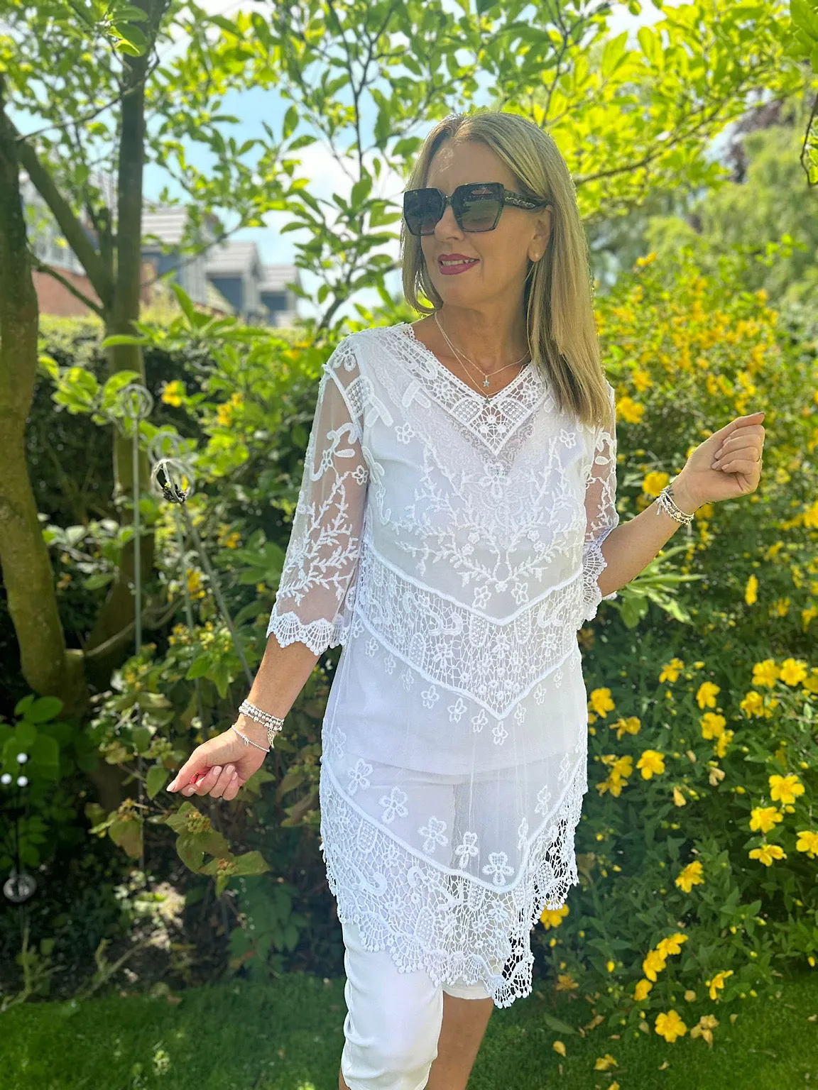 White Crochet Mesh Cover Up - Elegant Diana