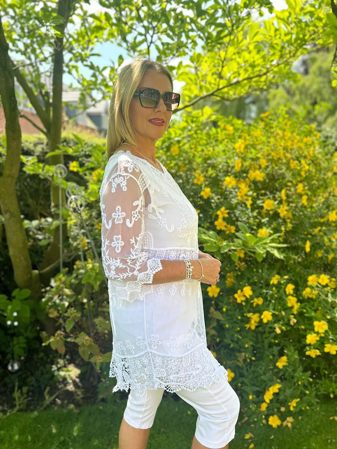 White Crochet Mesh Cover Up - Elegant Diana