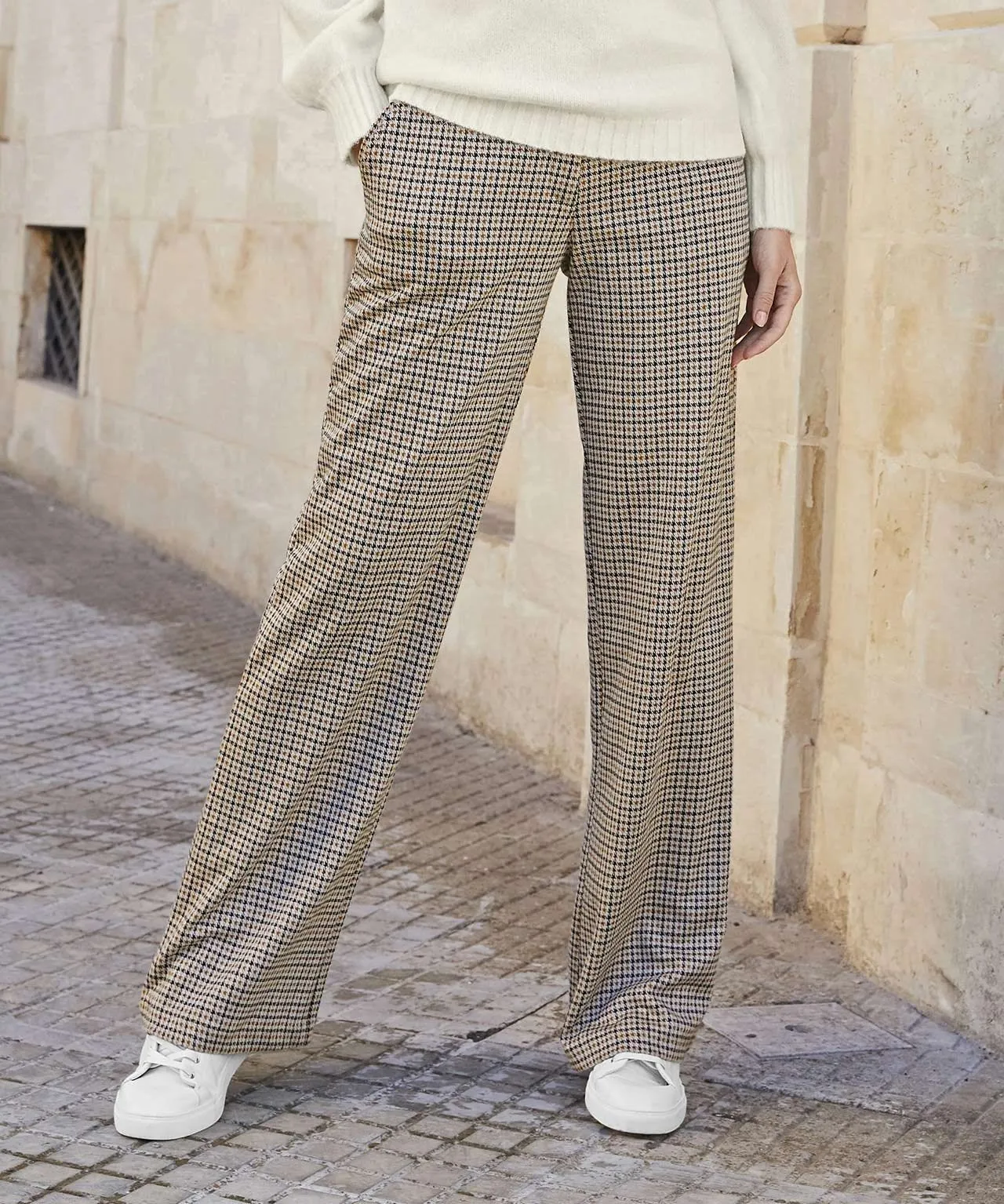 Check Wide-leg Stretch Trousers