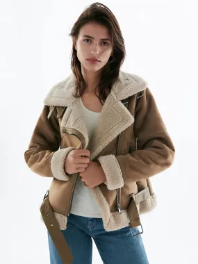 Winter Coat 2024 Women's Suede Faux Shearling Jacket Outerwear.