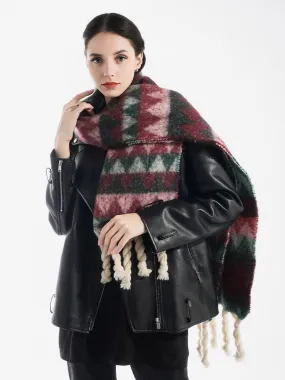 Winter Oversized Plush Scarf with Triangle Pattern - Unisex